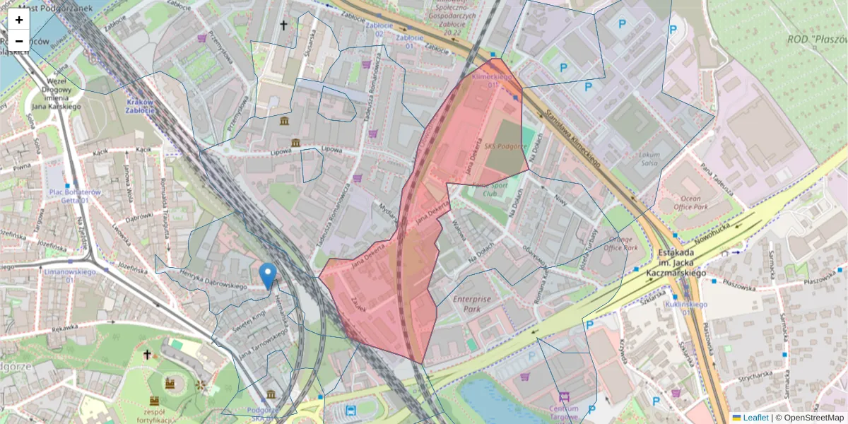 Szczegółowa mapa kodu pocztowego 30-703 z granicami, sąsiednimi kodami pocztowymi i urzędami pocztowymi