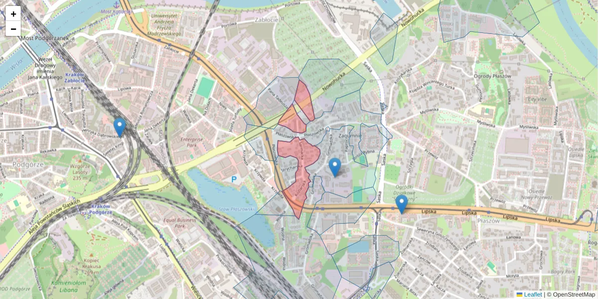 Szczegółowa mapa kodu pocztowego 30-711 z granicami, sąsiednimi kodami pocztowymi i urzędami pocztowymi