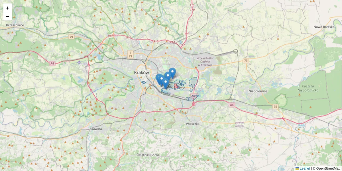 Szczegółowa mapa kodu pocztowego 30-716 z granicami, sąsiednimi kodami pocztowymi i urzędami pocztowymi