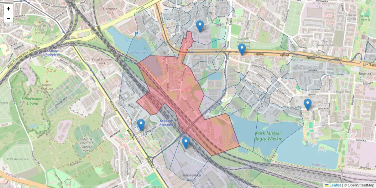 Szczegółowa mapa kodu pocztowego 30-719 z granicami, sąsiednimi kodami pocztowymi i urzędami pocztowymi