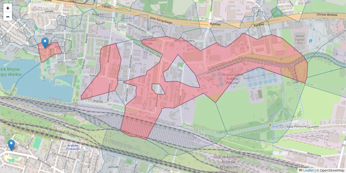 Szczegółowa mapa kodu pocztowego 30-732 z granicami, sąsiednimi kodami pocztowymi i urzędami pocztowymi