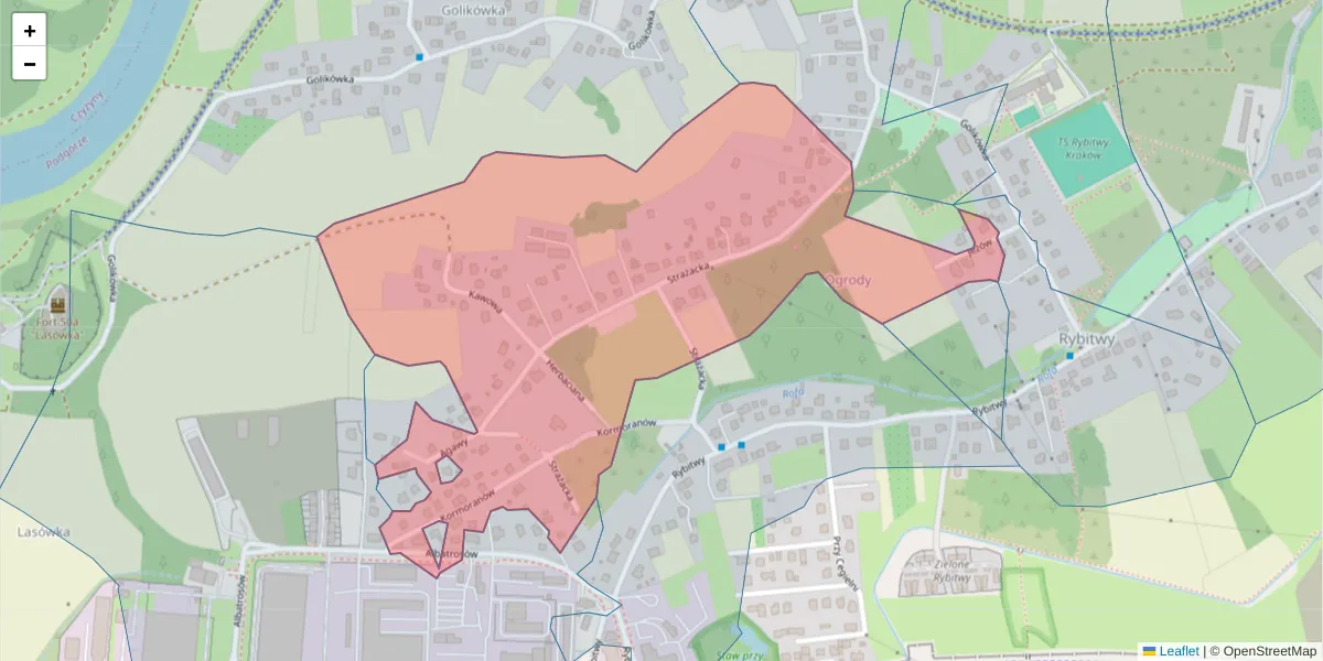 Szczegółowa mapa kodu pocztowego 30-737 z granicami, sąsiednimi kodami pocztowymi i urzędami pocztowymi