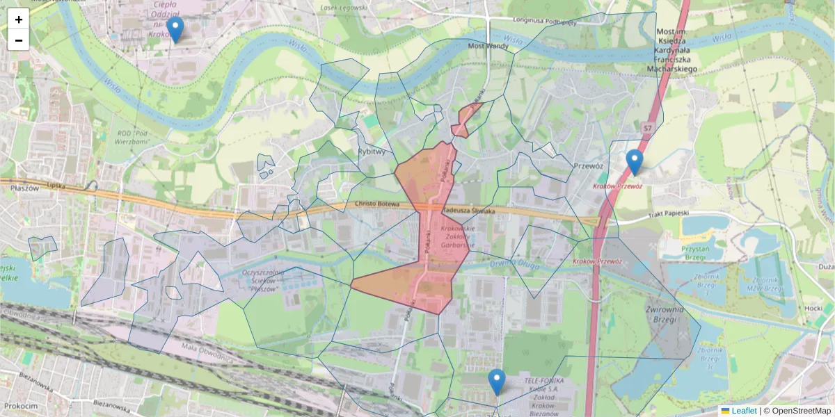 Szczegółowa mapa kodu pocztowego 30-740 z granicami, sąsiednimi kodami pocztowymi i urzędami pocztowymi