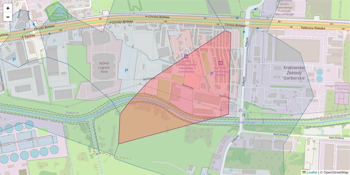 Szczegółowa mapa kodu pocztowego 30-742 z granicami, sąsiednimi kodami pocztowymi i urzędami pocztowymi