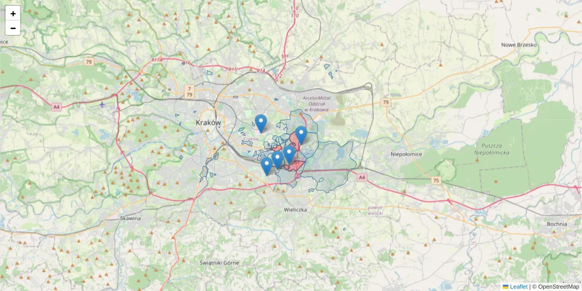 Szczegółowa mapa kodu pocztowego 30-798 z granicami, sąsiednimi kodami pocztowymi i urzędami pocztowymi