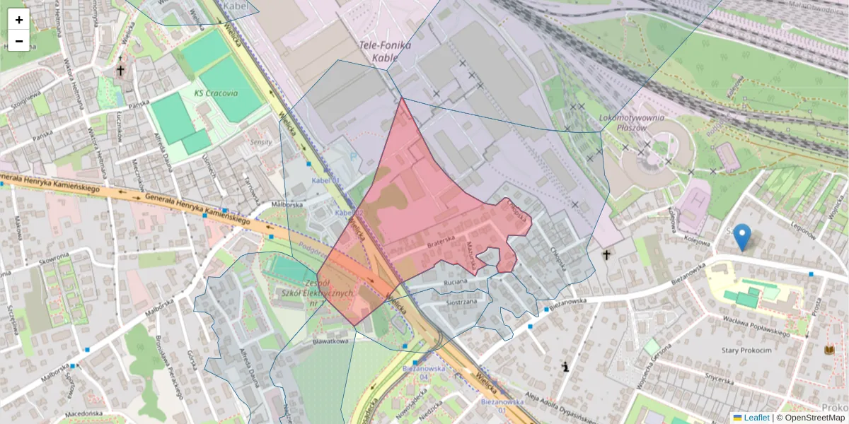 Szczegółowa mapa kodu pocztowego 30-802 z granicami, sąsiednimi kodami pocztowymi i urzędami pocztowymi