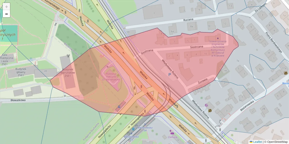Szczegółowa mapa kodu pocztowego 30-804 z granicami, sąsiednimi kodami pocztowymi i urzędami pocztowymi