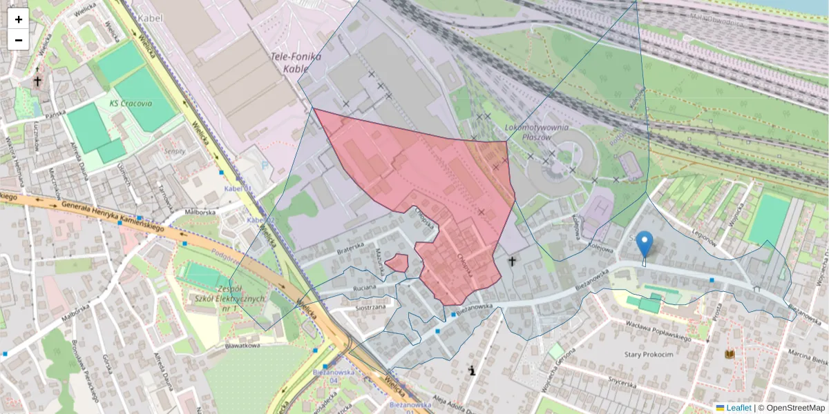 Szczegółowa mapa kodu pocztowego 30-806 z granicami, sąsiednimi kodami pocztowymi i urzędami pocztowymi