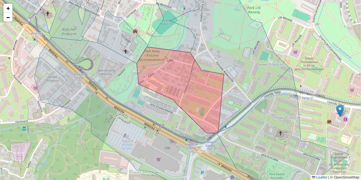 Szczegółowa mapa kodu pocztowego 30-809 z granicami, sąsiednimi kodami pocztowymi i urzędami pocztowymi
