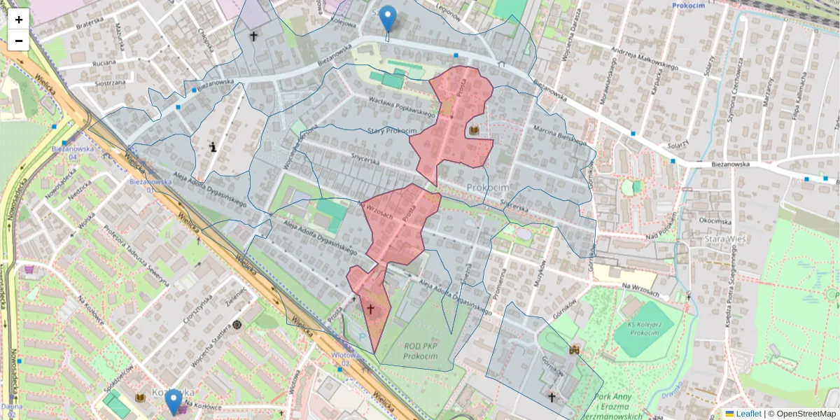 Szczegółowa mapa kodu pocztowego 30-814 z granicami, sąsiednimi kodami pocztowymi i urzędami pocztowymi