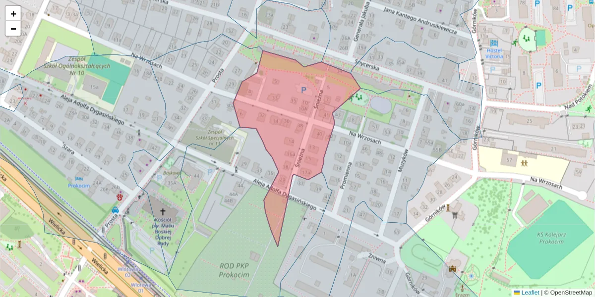 Szczegółowa mapa kodu pocztowego 30-822 z granicami, sąsiednimi kodami pocztowymi i urzędami pocztowymi