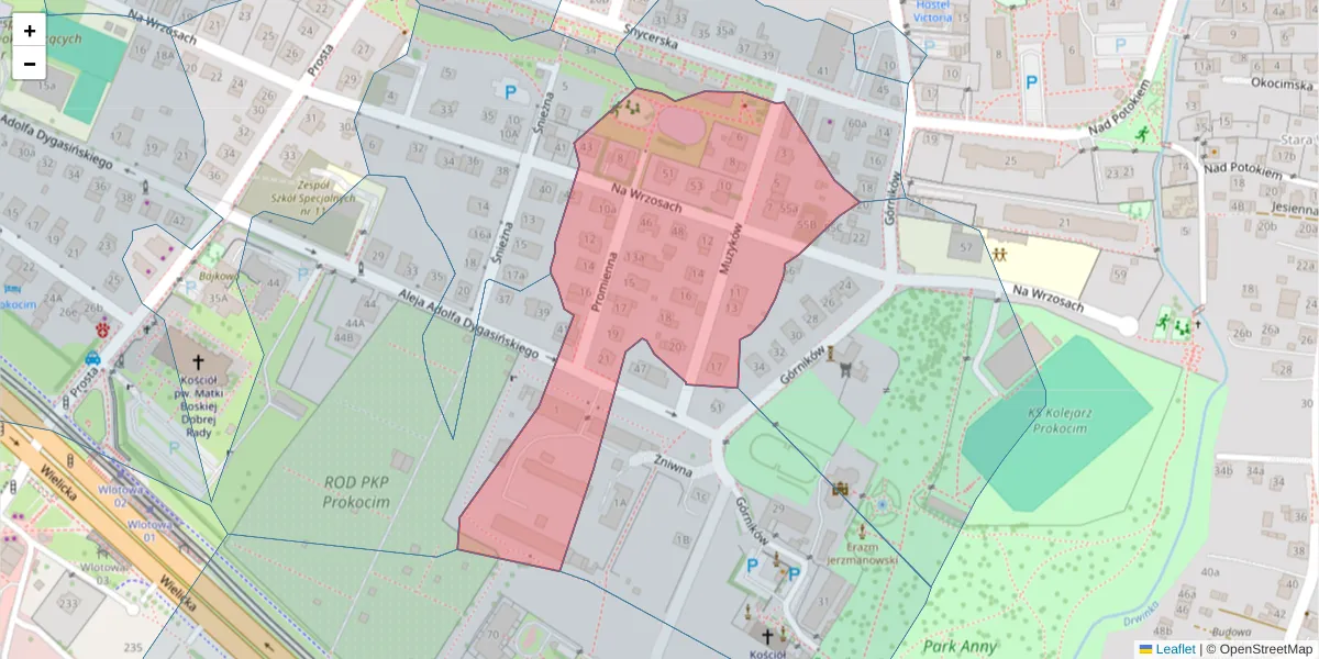 Szczegółowa mapa kodu pocztowego 30-823 z granicami, sąsiednimi kodami pocztowymi i urzędami pocztowymi