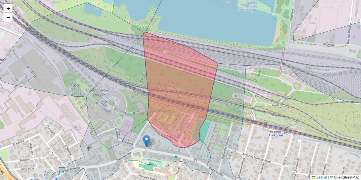 Szczegółowa mapa kodu pocztowego 30-824 z granicami, sąsiednimi kodami pocztowymi i urzędami pocztowymi