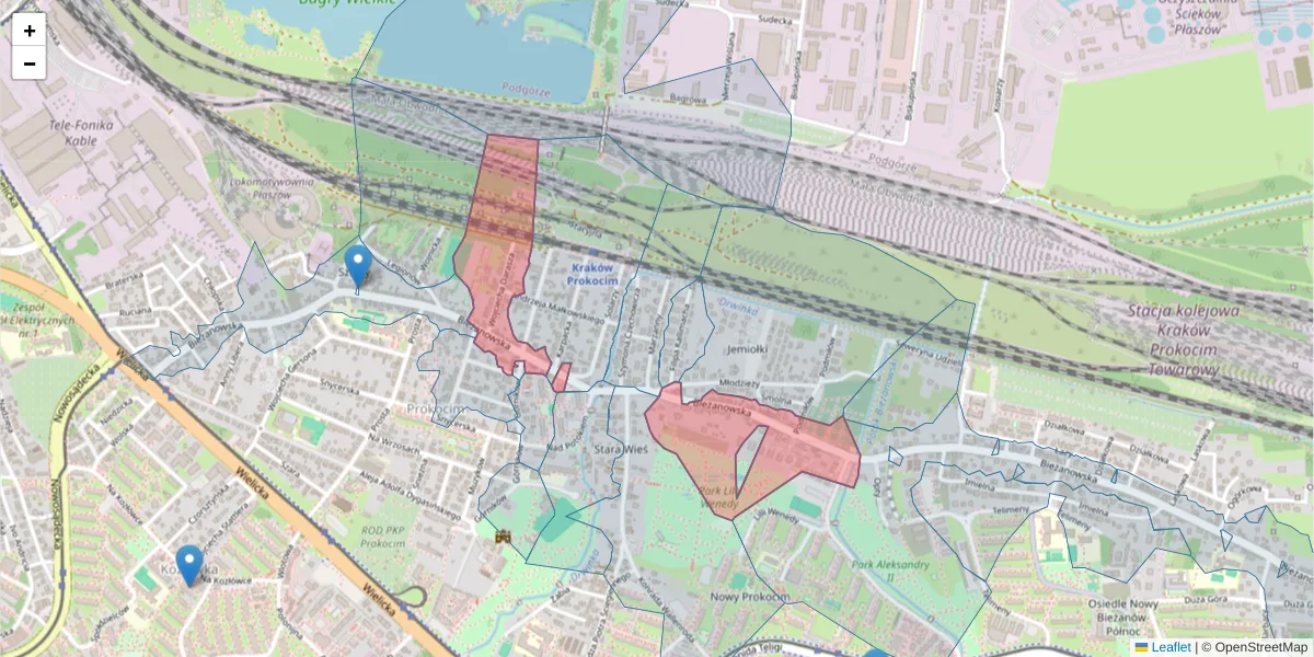 Szczegółowa mapa kodu pocztowego 30-826 z granicami, sąsiednimi kodami pocztowymi i urzędami pocztowymi