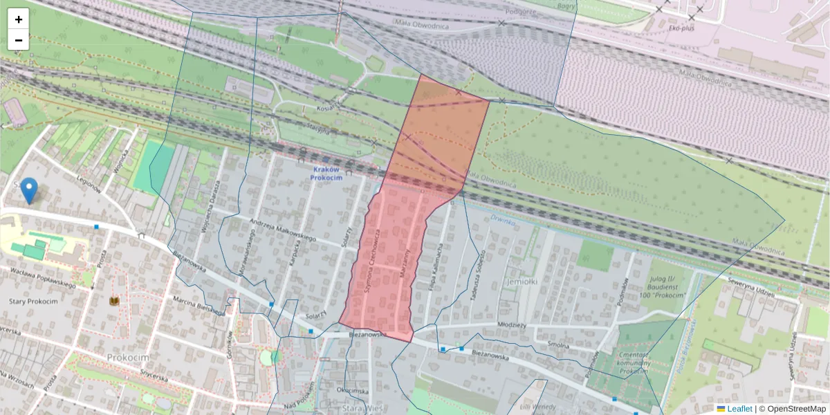 Szczegółowa mapa kodu pocztowego 30-828 z granicami, sąsiednimi kodami pocztowymi i urzędami pocztowymi
