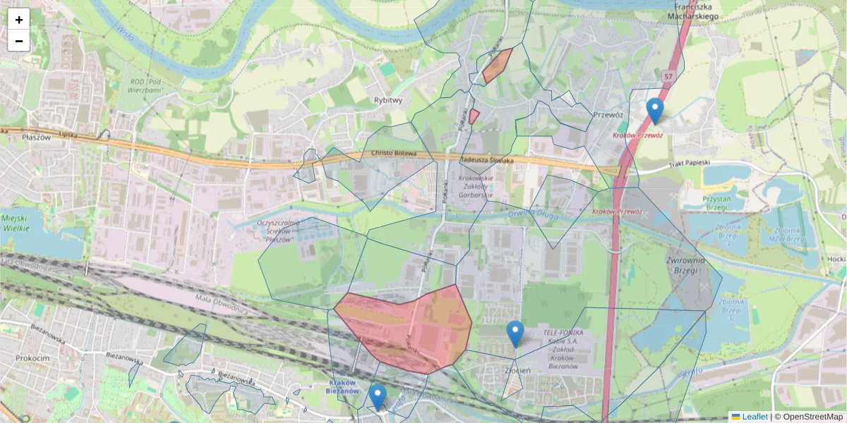 Szczegółowa mapa kodu pocztowego 30-858 z granicami, sąsiednimi kodami pocztowymi i urzędami pocztowymi
