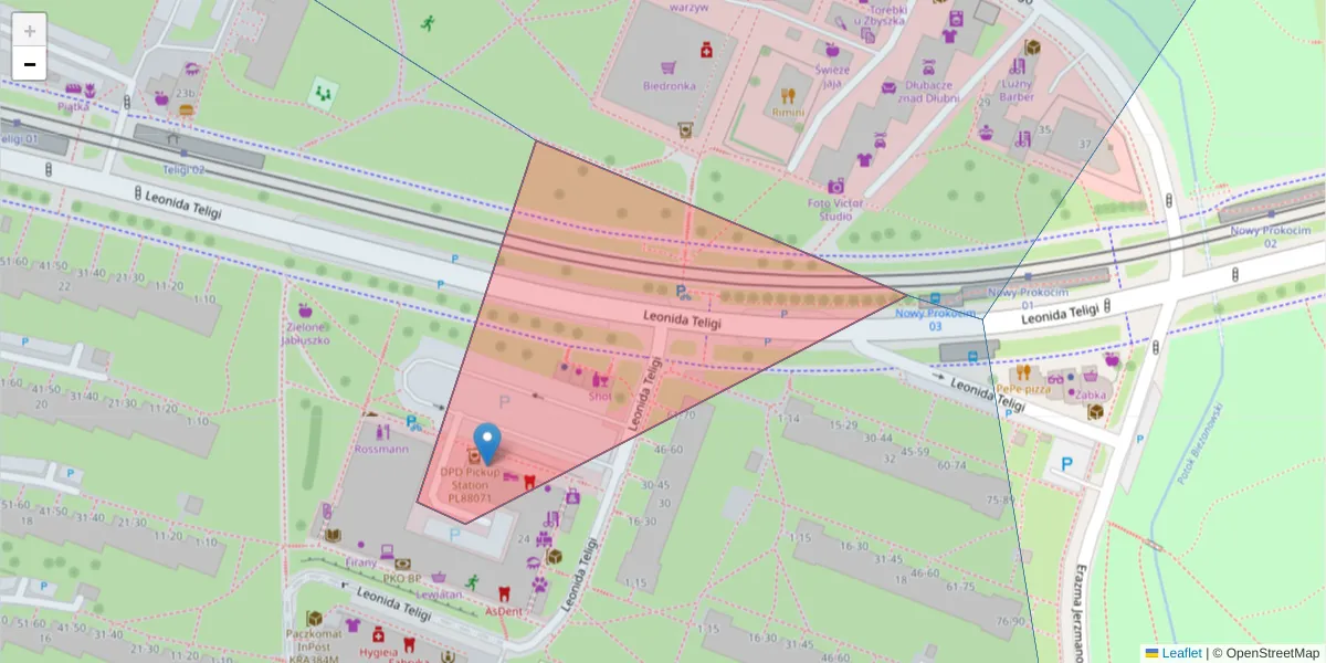 Szczegółowa mapa kodu pocztowego 30-870 z granicami, sąsiednimi kodami pocztowymi i urzędami pocztowymi