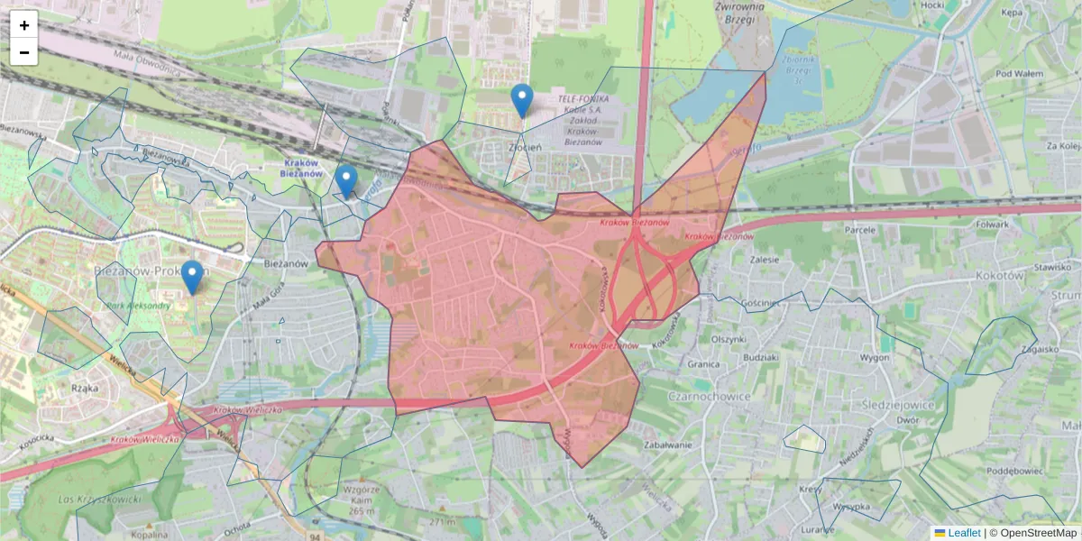 Szczegółowa mapa kodu pocztowego 30-898 z granicami, sąsiednimi kodami pocztowymi i urzędami pocztowymi
