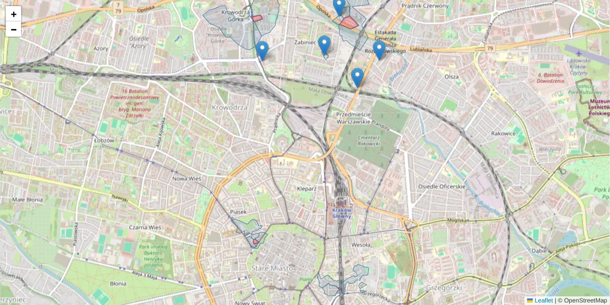 Szczegółowa mapa kodu pocztowego 30-962 z granicami, sąsiednimi kodami pocztowymi i urzędami pocztowymi