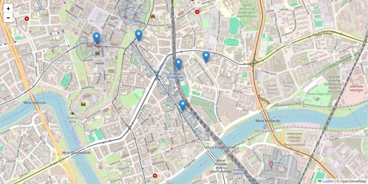 Szczegółowa mapa kodu pocztowego 31-000 z granicami, sąsiednimi kodami pocztowymi i urzędami pocztowymi