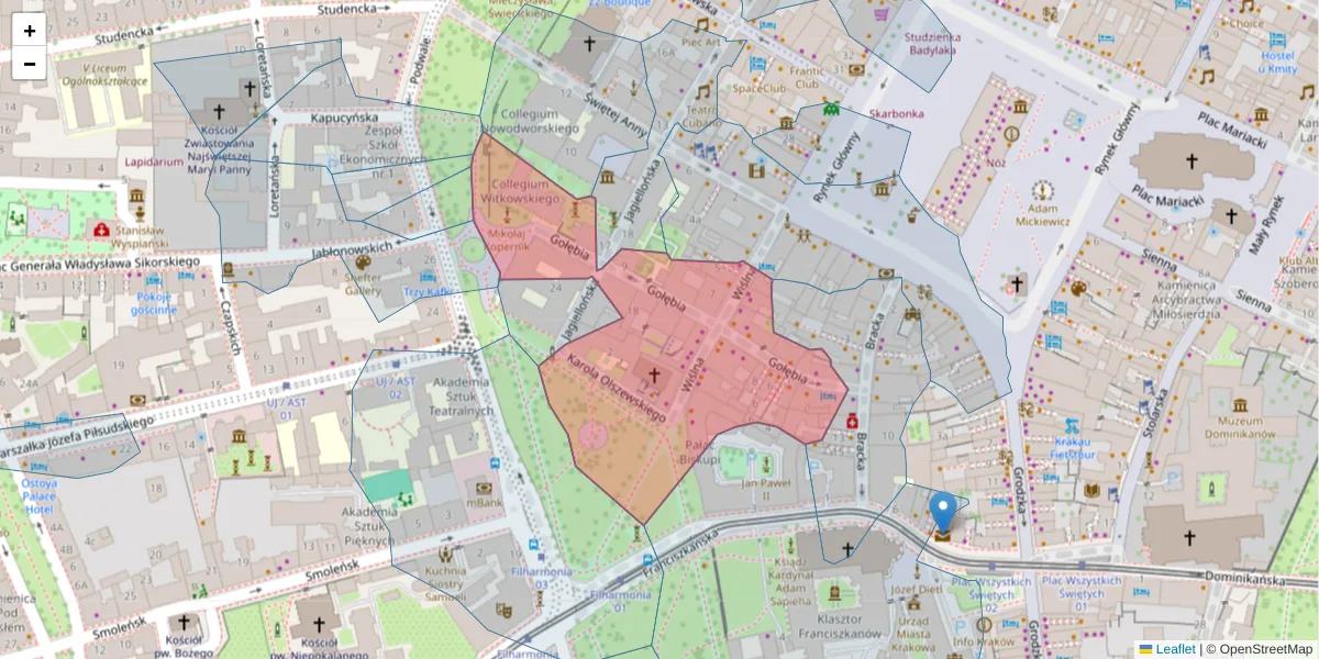 Szczegółowa mapa kodu pocztowego 31-007 z granicami, sąsiednimi kodami pocztowymi i urzędami pocztowymi