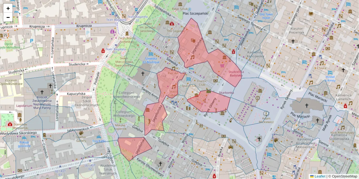 Szczegółowa mapa kodu pocztowego 31-010 z granicami, sąsiednimi kodami pocztowymi i urzędami pocztowymi