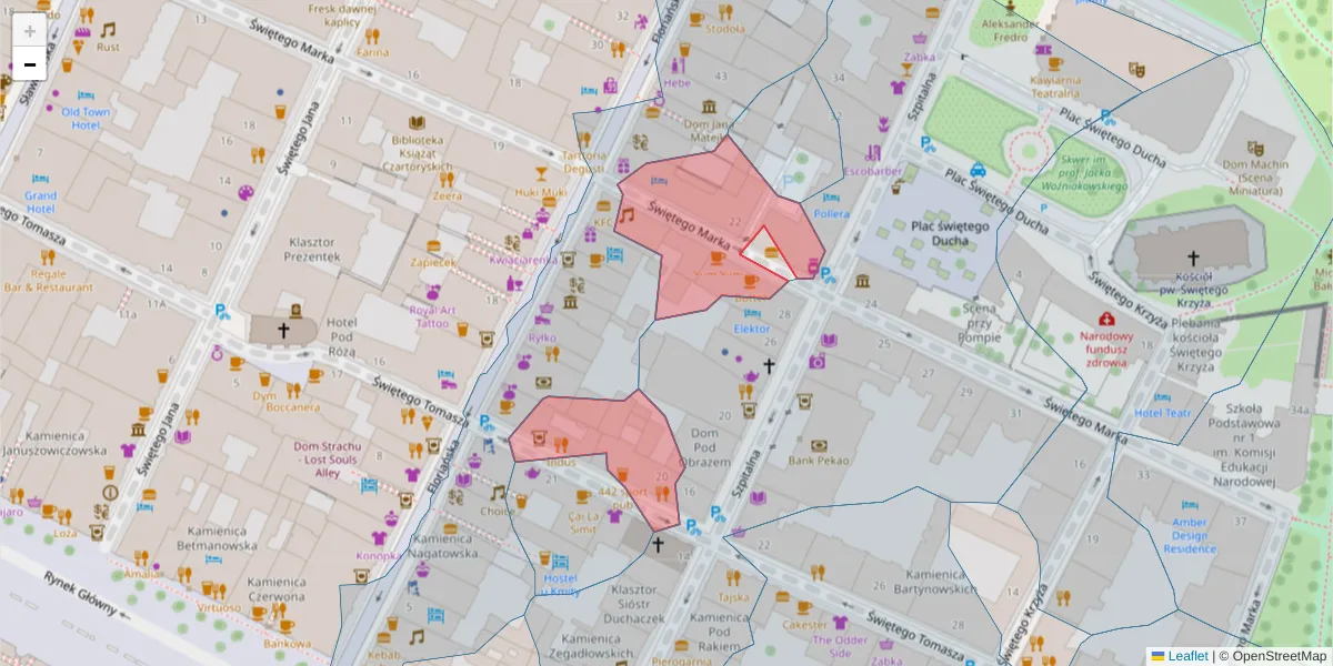 Szczegółowa mapa kodu pocztowego 31-020 z granicami, sąsiednimi kodami pocztowymi i urzędami pocztowymi