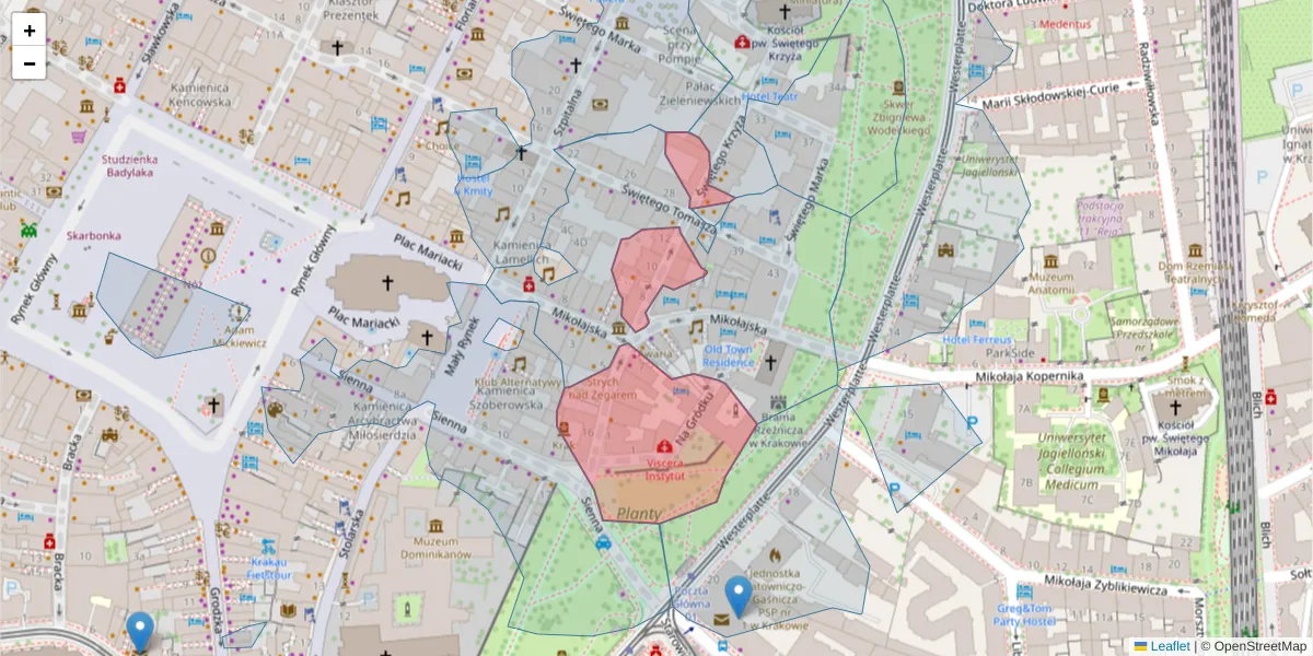 Szczegółowa mapa kodu pocztowego 31-028 z granicami, sąsiednimi kodami pocztowymi i urzędami pocztowymi
