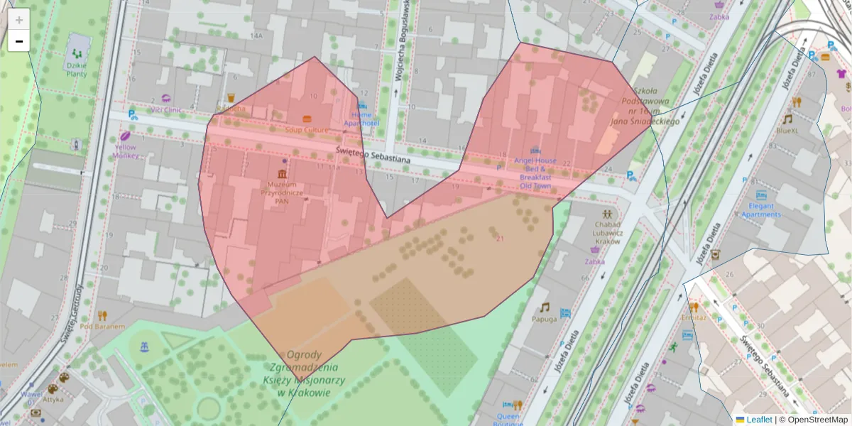 Szczegółowa mapa kodu pocztowego 31-049 z granicami, sąsiednimi kodami pocztowymi i urzędami pocztowymi