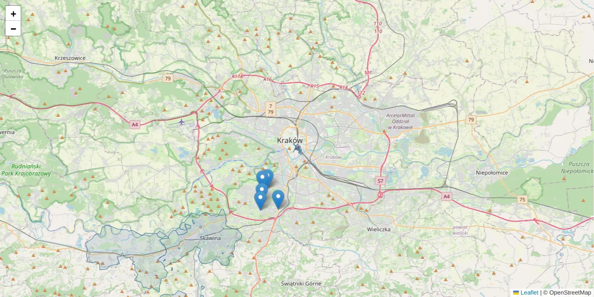 Szczegółowa mapa kodu pocztowego 31-051 z granicami, sąsiednimi kodami pocztowymi i urzędami pocztowymi