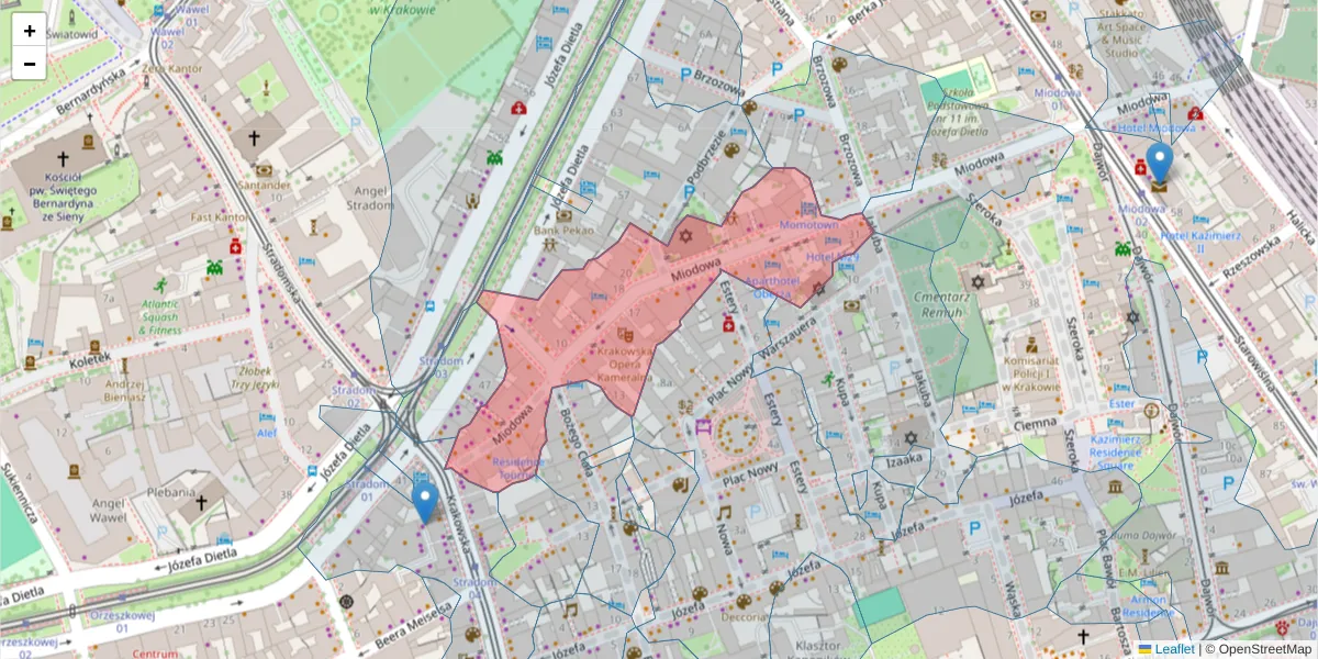 Szczegółowa mapa kodu pocztowego 31-055 z granicami, sąsiednimi kodami pocztowymi i urzędami pocztowymi