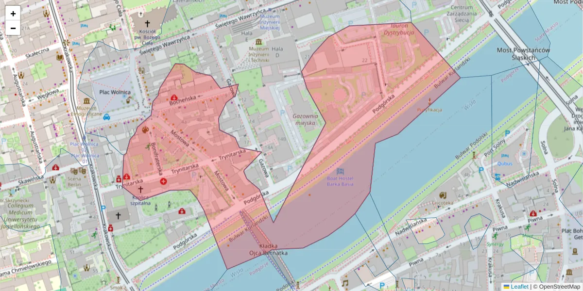 Szczegółowa mapa kodu pocztowego 31-061 z granicami, sąsiednimi kodami pocztowymi i urzędami pocztowymi