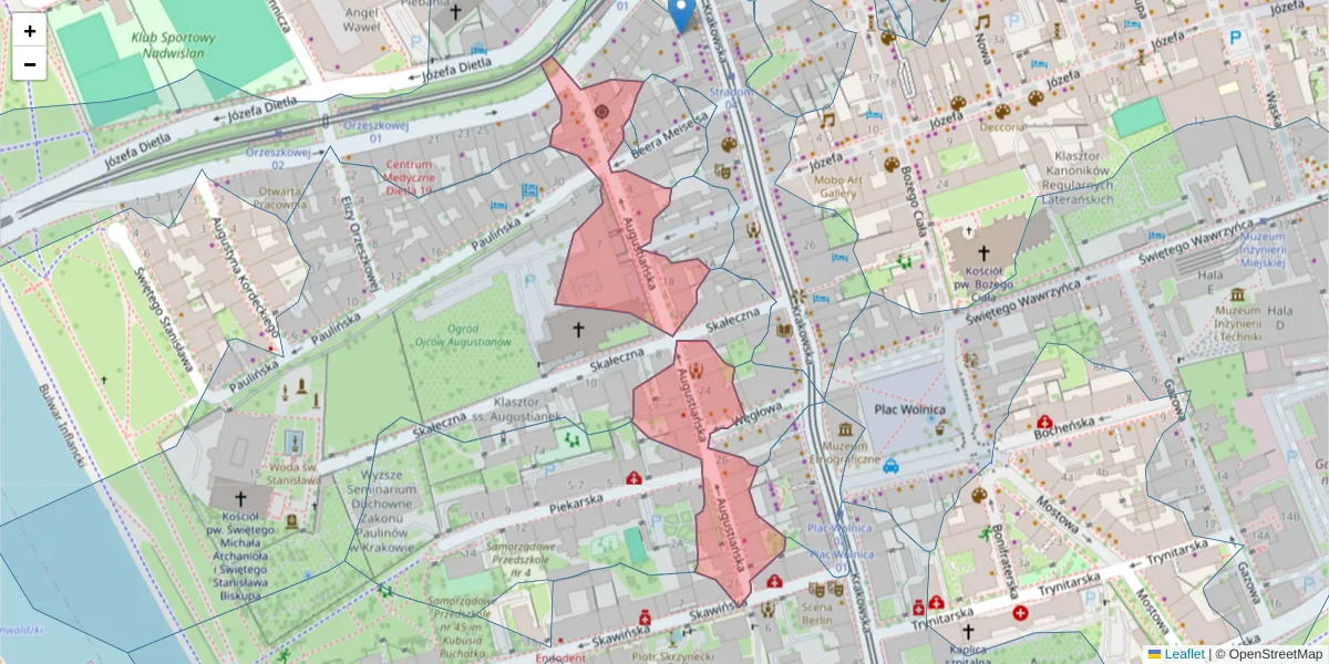 Szczegółowa mapa kodu pocztowego 31-064 z granicami, sąsiednimi kodami pocztowymi i urzędami pocztowymi