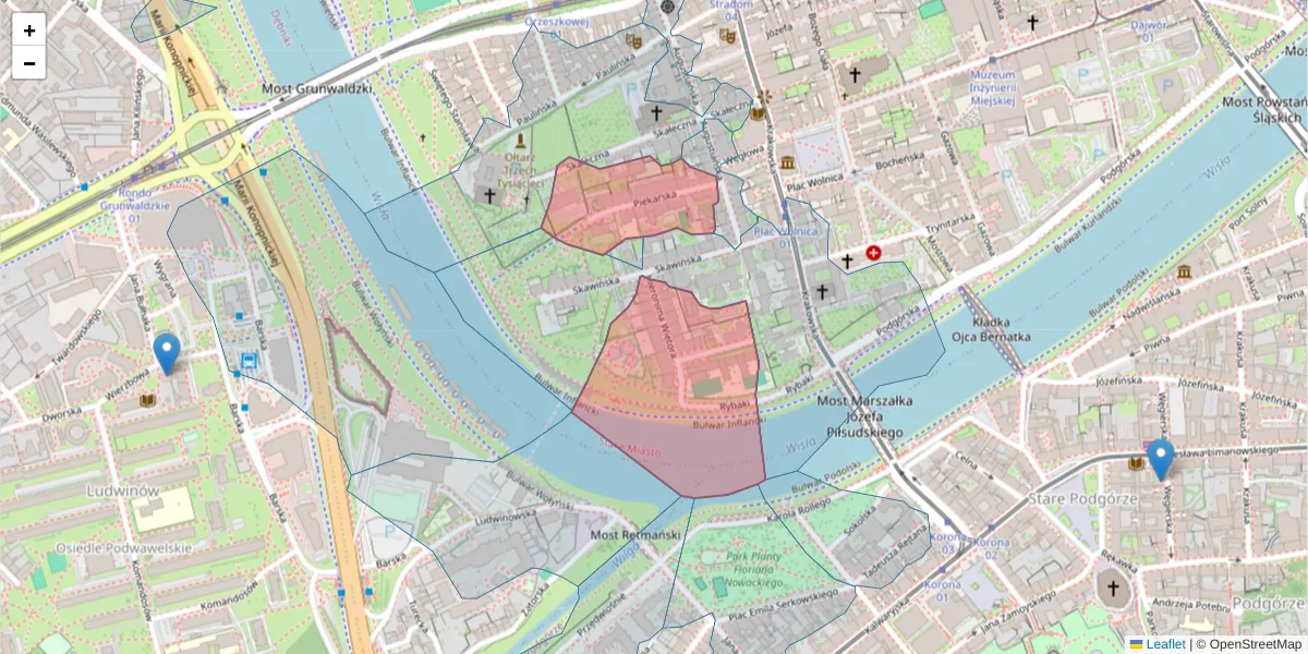 Szczegółowa mapa kodu pocztowego 31-067 z granicami, sąsiednimi kodami pocztowymi i urzędami pocztowymi