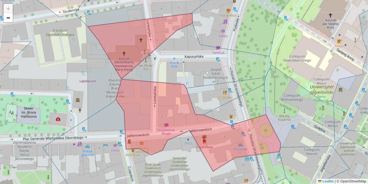 Szczegółowa mapa kodu pocztowego 31-114 z granicami, sąsiednimi kodami pocztowymi i urzędami pocztowymi