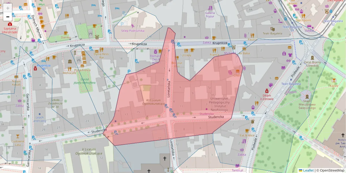 Szczegółowa mapa kodu pocztowego 31-116 z granicami, sąsiednimi kodami pocztowymi i urzędami pocztowymi
