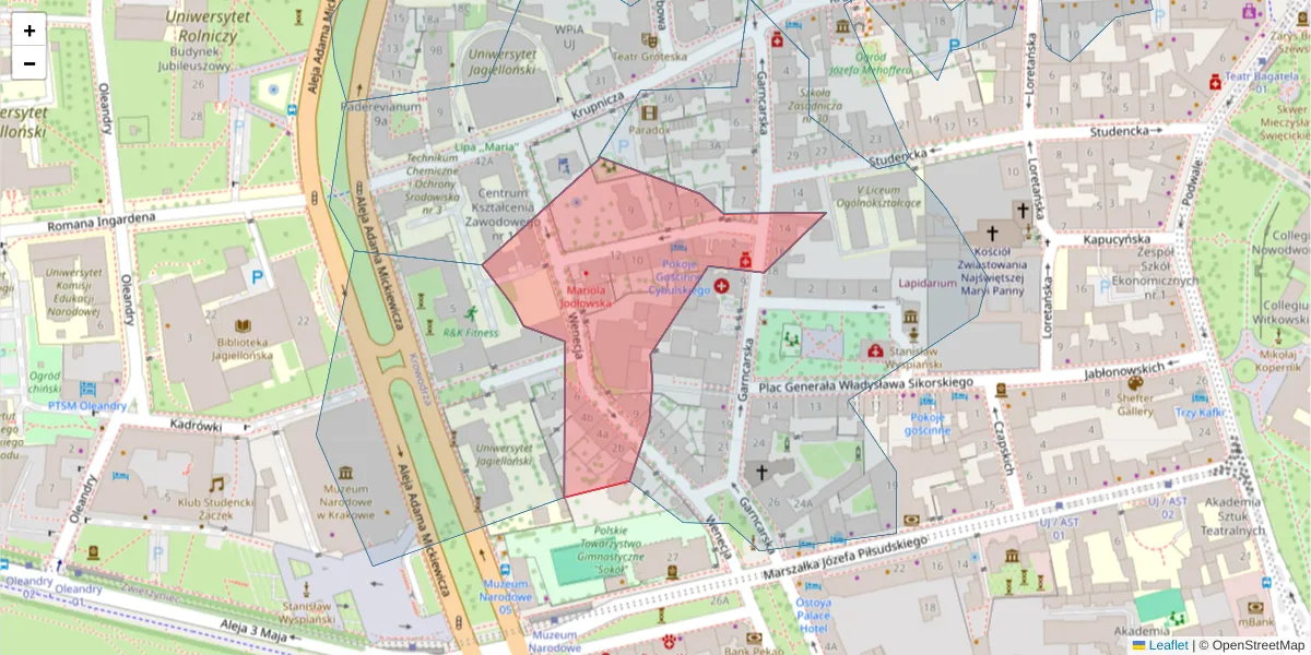 Szczegółowa mapa kodu pocztowego 31-117 z granicami, sąsiednimi kodami pocztowymi i urzędami pocztowymi