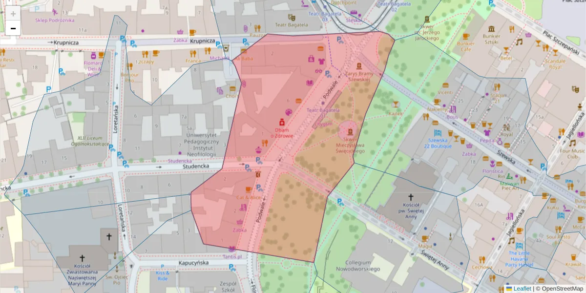 Szczegółowa mapa kodu pocztowego 31-118 z granicami, sąsiednimi kodami pocztowymi i urzędami pocztowymi