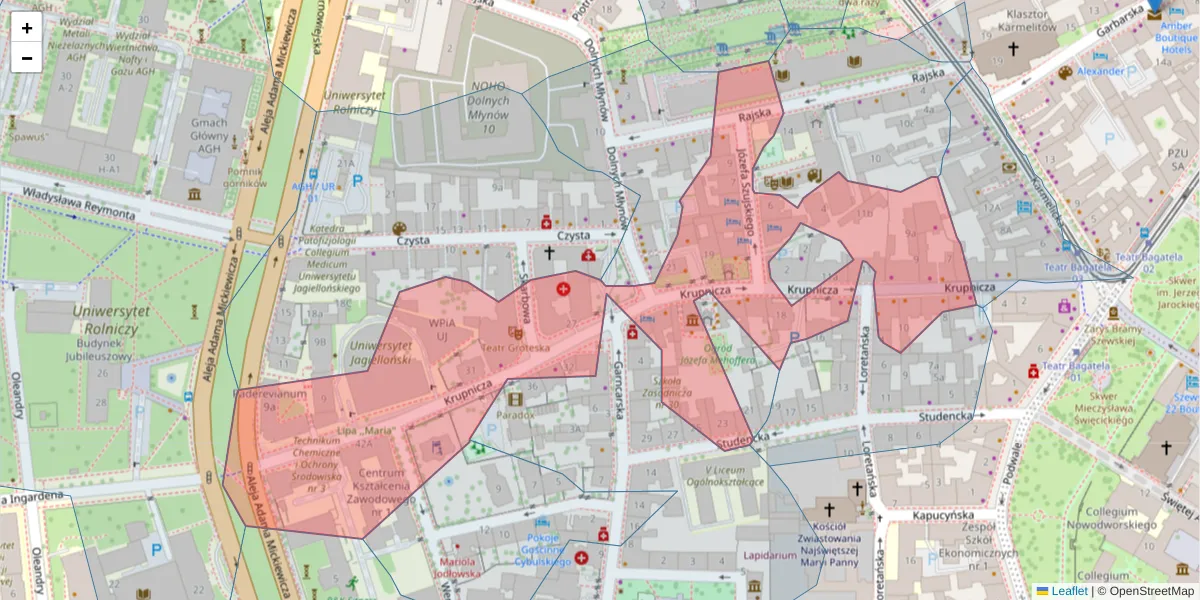 Szczegółowa mapa kodu pocztowego 31-123 z granicami, sąsiednimi kodami pocztowymi i urzędami pocztowymi