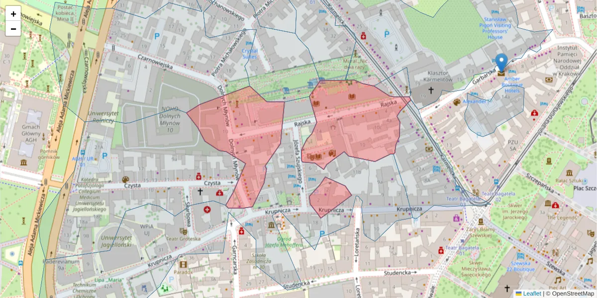 Szczegółowa mapa kodu pocztowego 31-124 z granicami, sąsiednimi kodami pocztowymi i urzędami pocztowymi