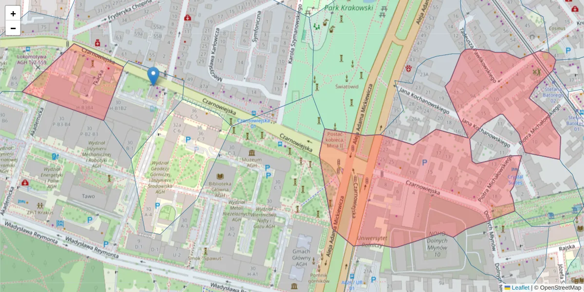 Szczegółowa mapa kodu pocztowego 31-126 z granicami, sąsiednimi kodami pocztowymi i urzędami pocztowymi