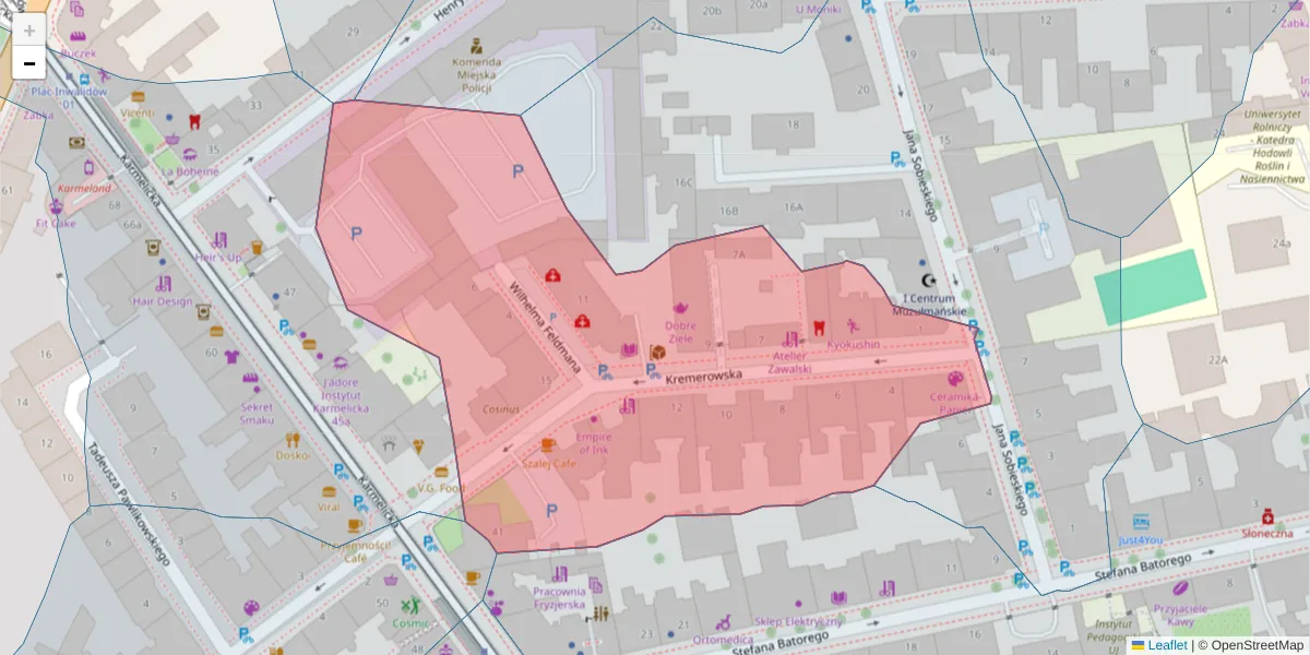 Szczegółowa mapa kodu pocztowego 31-130 z granicami, sąsiednimi kodami pocztowymi i urzędami pocztowymi