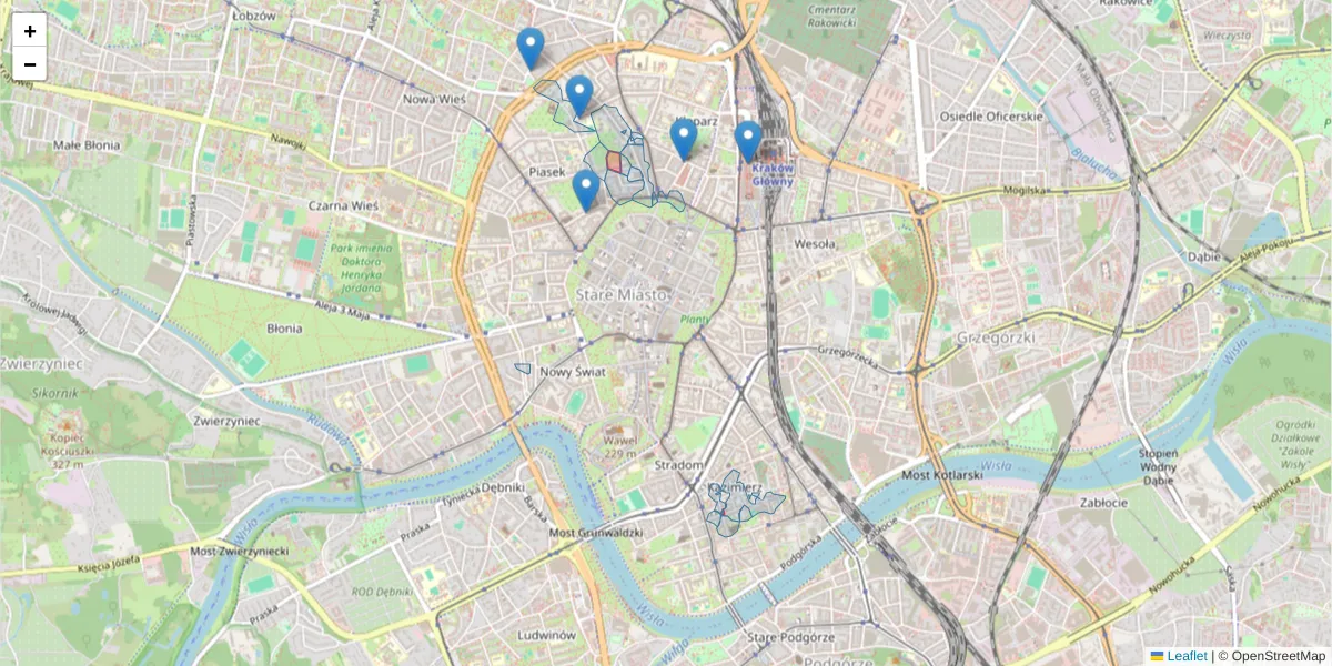 Szczegółowa mapa kodu pocztowego 31-144 z granicami, sąsiednimi kodami pocztowymi i urzędami pocztowymi