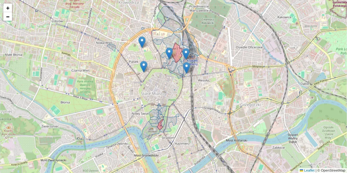 Szczegółowa mapa kodu pocztowego 31-155 z granicami, sąsiednimi kodami pocztowymi i urzędami pocztowymi