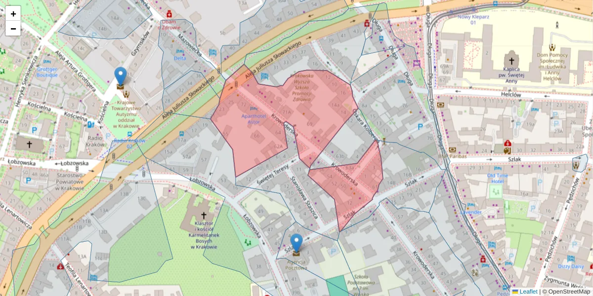 Szczegółowa mapa kodu pocztowego 31-158 z granicami, sąsiednimi kodami pocztowymi i urzędami pocztowymi