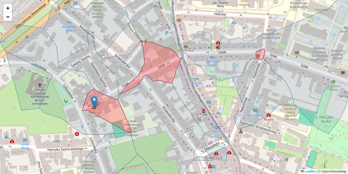 Szczegółowa mapa kodu pocztowego 31-161 z granicami, sąsiednimi kodami pocztowymi i urzędami pocztowymi