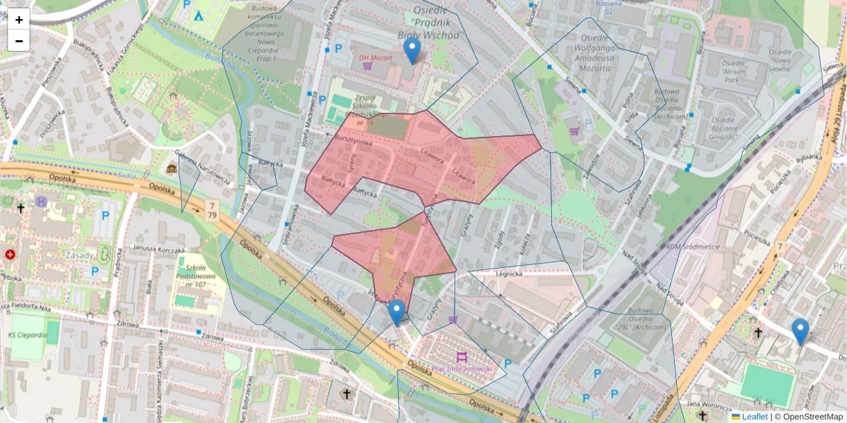 Szczegółowa mapa kodu pocztowego 31-213 z granicami, sąsiednimi kodami pocztowymi i urzędami pocztowymi