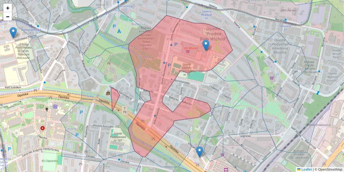 Szczegółowa mapa kodu pocztowego 31-214 z granicami, sąsiednimi kodami pocztowymi i urzędami pocztowymi