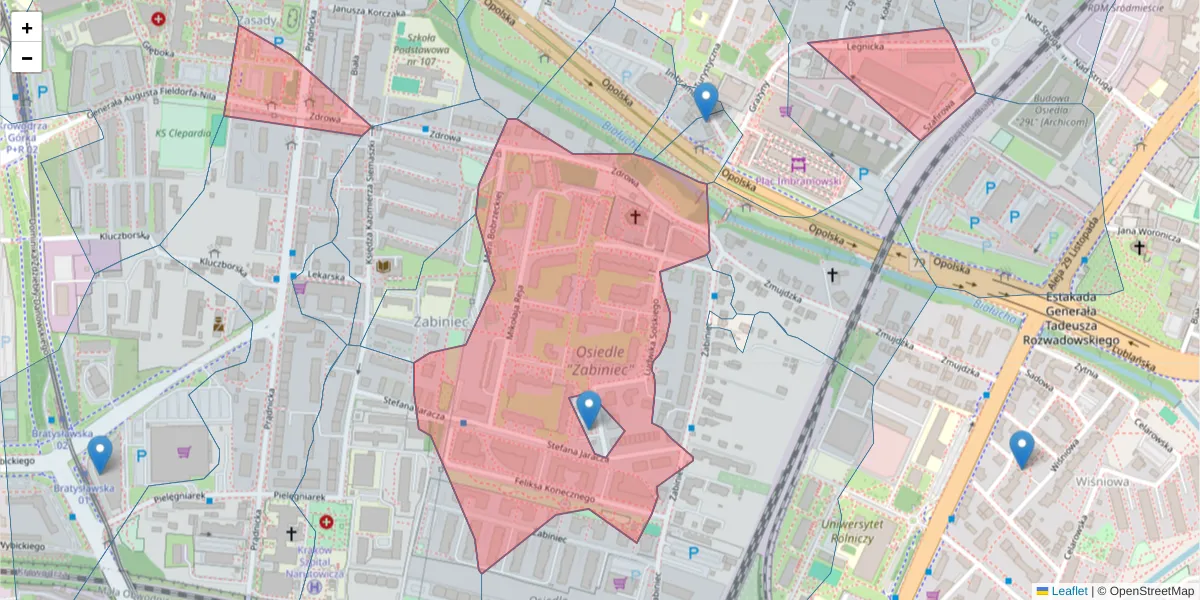 Szczegółowa mapa kodu pocztowego 31-216 z granicami, sąsiednimi kodami pocztowymi i urzędami pocztowymi