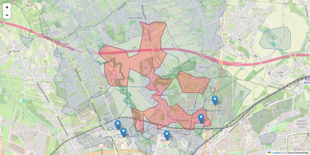 Szczegółowa mapa kodu pocztowego 31-234 z granicami, sąsiednimi kodami pocztowymi i urzędami pocztowymi
